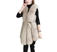 SXHEYUY Women Fleece Vest Coat Sleeveless Faux Fur Warm Jacket Thick Midi Coat,Natural,L