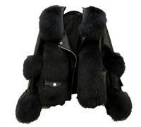 SXHEYUY Women Winter Coat Fleece Fur Jacket Thick Long Sleeve Warm Short Jacket,Black,M