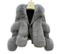 SXHEYUY Women Winter Coat Fleece Fur Jacket Thick Long Sleeve Warm Short Jacket,Gray,XL