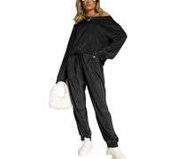 SXHEYUY Womens Long Sleeve Sweatsuit Set, Velour Sweatsuits 2 Piece Tracksuit Sets, Sweatpants Leisure Jogger Outfits,Black,M