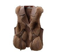 SXHEYUY Women's Warm Fox Faux Fur Vest Warm Leather Jacket Coat Waistcoat Sleeveless Gilet Outwear,Brown,L