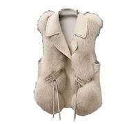 SXHEYUY Women's Warm Fox Faux Fur Vest Warm Leather Jacket Coat Waistcoat Sleeveless Gilet Outwear,Natural,M
