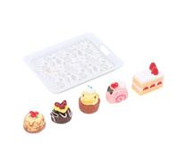 Sxhlseller 1:12 Scale Dollhouse Miniature Cake Model Set, Tiny Dessert Tray Display with Five Cakes and Dough Sheet for Miniature Scene Room Box and Diorama Decor