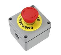 Sxhlseller 1 Button Emergency Stop Switch Box, IP66 Water Proof Aluminum | Control Operation Box with PG11 Connector, for Outdoor Use, Die-Cast Housing