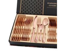 Sxhlseller 24 Piece Gold Silverware Set Mirror Polished Flatware for | Cutlery Utensils Service, High Shine Tableware, Comfortable Grip, Dinner Banquets, Elegant Restaurant Entertaining