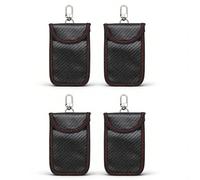 Sxhlseller 4 Pack Faraday Pouch for Car Keys, Faraday Bag, Car RFID Signal Blocking Pouch, Key Fob Protector, Carbon Fiber Material Water Proof Lightweight, Anti Theft Case