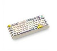 Sxhlseller 98 Key Hot Swappable Mechanical Keyboard RGB Backlit, Ergonomic Low Profile with Rotary Knob, Blue Side LED Strips, USB Wired for Gaming PC Desktop (Gray Beige Yellow)