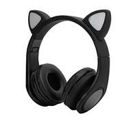 Sxhlseller Cat Ear Bluetooth Headset, LED Light Noise Reduction Wireless Headphones with Microphone and 10H Playtime, for Kids Adults Music Calling K Song (Black)
