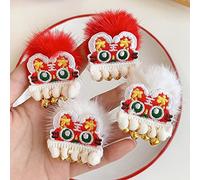 Sxhlseller Chinese New Year Bright Red Tiger Head Hair Clips Exquisite Workmanship for Girls New Year Hairpin (10254A Tiger Head Red Ball Hairpin)