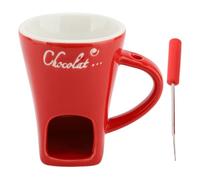 Sxhlseller Chocolate Fondue Mug with Fork, Ceramic Tealight Heated Melting Cup, Butter Warmer for Chocolate Cheese Caramel, Dessert Fondue Serving for Parties (Red)