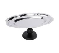 Sxhlseller Elegant Stainless Steel Footed Display Plate | Vintage Oval Dessert Platter With Wood Base For Fruit Ice Cream Brown 21.2x13.8cm (Black)