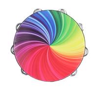 Sxhlseller Handheld Tambourine Double Layer Bell Piece 10 Inch PET Drum Top Oxford Cloth Rope Strap Solid Wood Material for Live Performance Karaoke Band, Colorful Dazzling Pattern (Colorful)