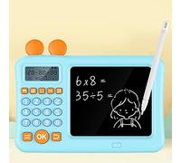Sxhlseller Kids Math Learning Calculator with Notepad | Addition Subtraction Multiplication Division Oral Arithmetic Voice Prompts Writing Tablet for Boys Girls Yellow (Blue)