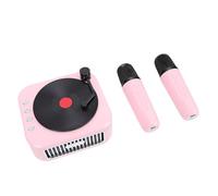 Sxhlseller Mini Karaoke Machine for Kids Adults, Portable Bluetooth Speaker with 2 Wireless Microphones - Retro Design, Voice Changer, Vocal Remover for Home Party Gift (Pink)