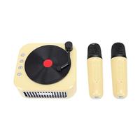 Sxhlseller Mini Karaoke Machine for Kids Adults, Portable Bluetooth Speaker with 2 Wireless Microphones - Retro Design, Voice Changer, Vocal Remover for Home Party Gift (Yellow)