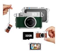 Sxhlseller Mini Keychain Digital Camera with 32GB Card, 2K FHD Video Recorder 2MP Tiny Camera with 1.47 Inch Color Screen & LED Fill Light, Rechargeable Small Cameras for Travel Vlog (Green)