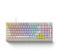 Sxhlseller RGB Mechanical Gaming Keyboard, 98 Key Hot Swappable with Blue Switch and Rotary Knob, Ergonomic Low Profile Design for PC Computer Gaming Typing Work (Beige Gray Yellow)