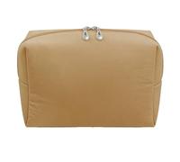 Sxhlseller Small Makeup Bag in Milk Apricot White, Water Proof Nylon Cosmetic Organizer with Dual Silver Metal Zips for Travel Toiletry Storage and Daily Touch Up (Light Tan)