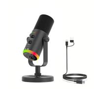 Sxhlseller USB Condenser Dynamic Microphone with ENC Noise Reduction, RGB Lighting, Volume Echo Control, Cardioid 24bit 48KHz for Gaming Streaming (Black)