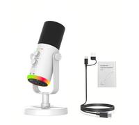 Sxhlseller USB Condenser Microphone, Professional PC Laptop Recording Mic with Touch Knob Control, Volume Echo Adjustment and ENC Noise Reduction, for Streaming Gaming Podcast Live Broadcast (White)