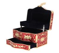 Sxhlseller Vintage Three Layer Enamel Jewelry Box Beautiful Floral Engraving Built In Mirror for Birthday Ladies Zinc Alloy Blue Velour 7.09 X 5.12 X 4.13in (Gold Red Trim)