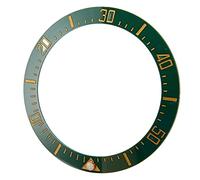Sxhlseller Watch Bezel Insert Ceramic Bezel Ring with Luminous Beads, Scratch Resistant Material, Suitable for Dark Environment Use (Gold Character Green Back)