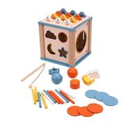 Sxhlseller Wooden Color Shape Sorter Box, Educational Preschool Learning Toy for Children with Fishing Game and Stacking Activities for Fine Motor Skill Development