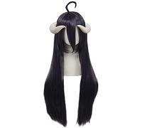 SXHMSAL Anime Cosplay Wig - Overlord Albedo Wig, Black, Long Straight, Heat Resistant, Synthetic, Classic Style, Female