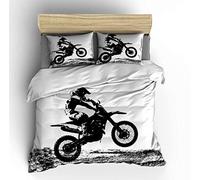 SxinHome Dirt Bike Bedding Sets Double Size,3 Piece Motocross Racer Extreme Sports Theme Duvet Cover Sets with Pillowcases for Teens Boys Girls,No Comforter