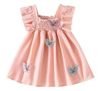 Sxiwei Baby Girl Summer Sweet 3D Butterfly Dress Square Collar Fly Sleeves Smocking Stitch Dress Casual Sundress Cute Outfit Pink