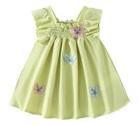 Sxiwei Baby Girl Summer Sweet 3D Butterfly Dress Square Collar Fly Sleeves Smocking Stitch Dress Casual Sundress Cute Outfit Green