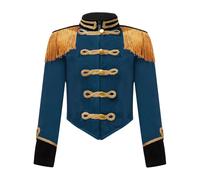 Sxiwei Boys Drum Major Team Uniform Drummer Performance Costume Marching Band Tassel Jacket Coat Peacock Blue 15-16 Years