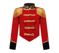 Sxiwei Boys Drum Major Team Uniform Drummer Performance Costume Marching Band Tassel Jacket Coat Red 15-16 Years