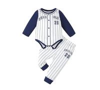 Sxiwei Infant Baby Boys Striped Baseball Team Uniform Outfit Long Sleeve Color Block Cotton Romper with Pants Navy Blue 0-3 Months