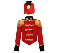 Sxiwei Kids Boys Girls Deluxe Royal Guard Costume Halloween Drummer Marching Band Uniform Red 13-14 Years