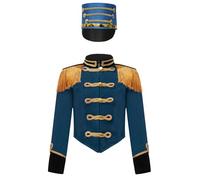 Sxiwei Kids Boys Girls Drum Majorette Costume Marching Band Uniform Outfits Long Sleeve Tassel Jacket and Hat Set Peacock 11-12 Years