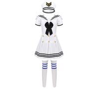 Sxiwei Little Girl Navy Sailor Uniform Cosplay Costume School Chorus Stage Performance Outfit Sailor Dress Hat Socks Set Black& White 4-5 Years