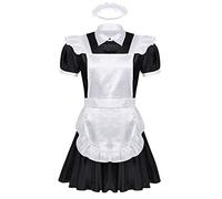 Sxiwei Mens French Maid Outfits Puff Sleeve Sissy Fancy Dress with Apron and Headband Cosplay Costumes Black M