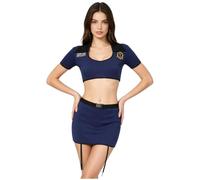 Sxiwei Police Officer Outfits for Women Navy Sailor Uniform | Crop Top with Mini Skirt Set,Cosplay Outfit,3 Pcs Set,Naughty Cop Cosplay Costume,Halloween Cop Costume Outfit,Sleepwear