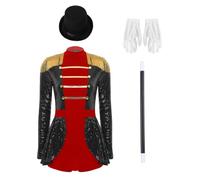 Sxiwei Ringmaster Costume for Women Circus Fancy Dress Up | with Hat Magic Wand Gloves,Trapeze Artist Circus Acrobat Costume,Long Sleeve,Flared Peplum Hem Romper,High Mock Neck Romper