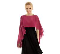 Sxiwei Women's Solid Sheer Chiffon Elegant Capelet Bridal Wrap Wedding Evening Dress Bridesmaid Shawl Cape Burgundy One Size