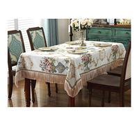 SXJC Chenille Table Cloth Fringed Lace Tablecloths Washable, Table Cover for Kitchen Dinning Party,vintage Style,khaki-110 * 160cm（43 * 62.9inch）
