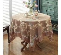 SXJC Round Chenille Table Cloth Fringed Lace Tablecloths Washable, Table Cover for Kitchen Dinning Party,vintage Style,brown-Diameter140cm/55inch