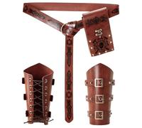 SXJDMY LJ 4PCS Renaissance Accessories, Viking Belt Medieval Belt Pouch & Leather Bracers Set for Renaissance Fair Halloween