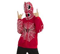 Sxkayxr Halloween Spider Hoodies for Women Y2K Gothic Clothes Harajuku Streetwear Oversized Zip Up Sweatshirt Web Vintage Graphic Jacket Red