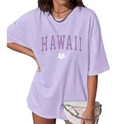 Sxkayxr Hawaiian Shirts for Women Summer Oversized Tshirts Womens Cute Going Out Tops Casual for Teens Beach Vacation Clothes Purple