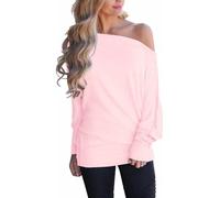 Sxkayxr Off The Shoulder Tops for Women Batwing Long Sleeve Jumpers Shirts Knit Tunic Tops Casual Loose Fit Oversized Pullover Sweaters Pink