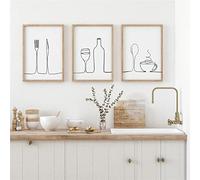 SXKJ Line Drawing Kitchen Prints, Food Drink Print, Dining Room Print,Kitchen Wall Art, Housewarming Kitchen Decor, Canvas Art 30x45cmx3 Frameless