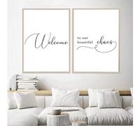 SXKJ Line Words Drawing Picture Welcome To Our Chaos Home Decor Nordic Black White Canvas Painting Wall Art for Living Room 20x30cmx2 Frameless