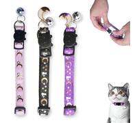 SXKJGQ 3 Pcs Cat Collar with Bell, Breakaway Kitten Collar Moons Stars Cute Kitty Adjustable 19-31cm Small Kitten Collars with Pendant (3 Colors)